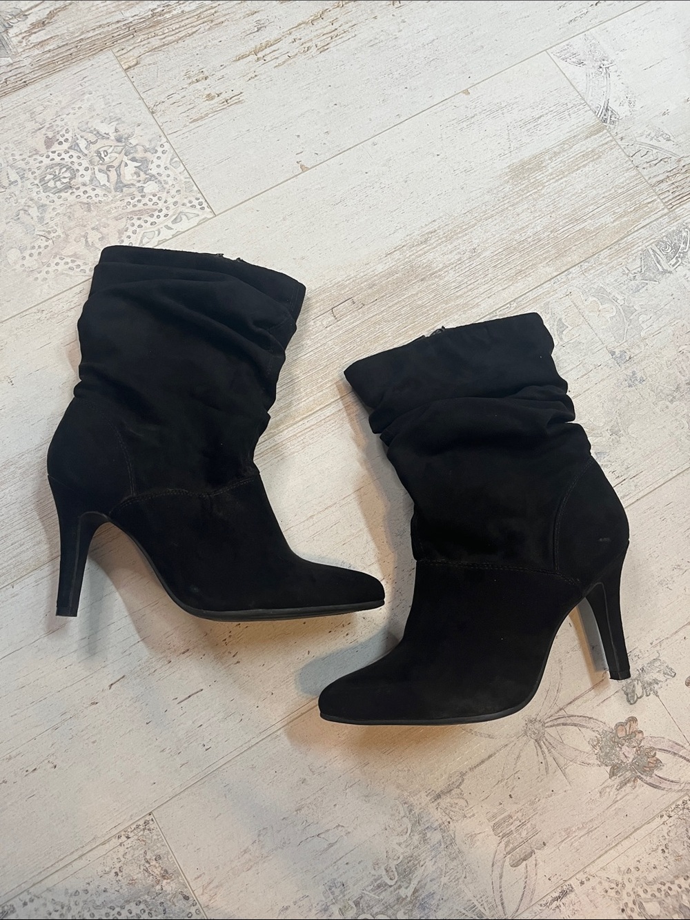 A.n.a Black Suede Slouch Heeled Boots Size 9.5